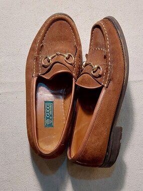 GUCCI Warm Brown Suede Fringe Horsebit Detail Loafers Size: 7 US / 37.5 EU